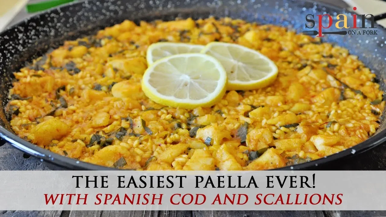 The Most Incredible Spanish Paella with Cod and Scallions