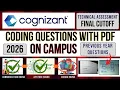 Cognizant Technical Assessment 2026 ON CAMPUS Cognizant Coding CUTOFF Previous Year Questions
