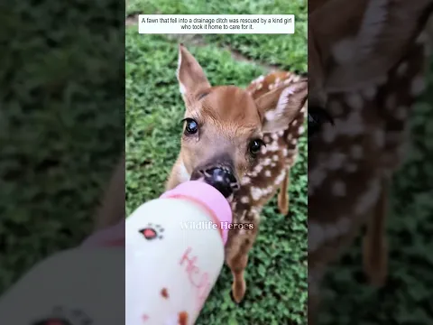 A fawn that fell into a drainage ditch was rescued by a kind girl who took it home to care for it.
