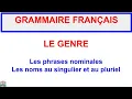 GRAMMAIRE FRANCAISE Le genre Les phrases nominales Les noms au singulier et au pluriel A2
