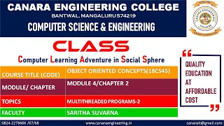 VTU OOC 18CS45 OBJECT ORIENTED CONCEPTS MULTITHREADED PROGRAMS-2 MULTITHREADED PROGRAMS M4 L4