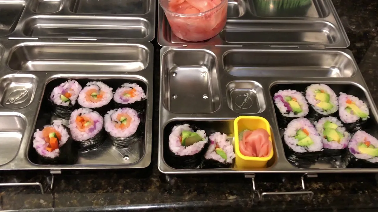 Sushi Lunch How-To With Purple Rice (Kosher Lox w/Veggies and Vegan Avocado roll)