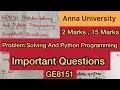 Problem Solving And Python Programming Important Questions Anna University Tamil