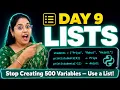 Python Day 9 LISTS Masterclass index slice append sort Shopping Cart Project