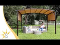 Sunnydaze 9x12 Foot Metal Arched Pergola with Retractable Canopy-CRE-607
