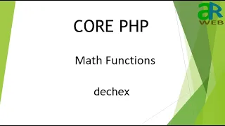 - dechex in PHP PHP Math Functions