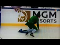 Notre Dame mascot falls on ice 1-1-2019 at Winter Classic South Bend Blackhawks at Bruins