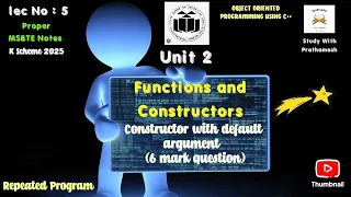Constructor with Default Argument Unit 2 Functions Constructors OOP C MSBTE K Scheme 2025