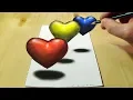 Coloring Hearts for Children - 3D Trick Art Coloring Page for Kids
