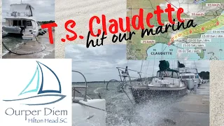 Tropical Storm Claudette’s outer bands hit our marina ~ Catalina 22