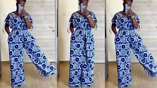 how to cut and sew trendy jumpsuit with elastic waist and ruched shoulder with pockets