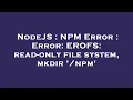 NodeJS NPM Error Error EROFS read-only file system mkdir npm