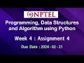 NPTEL Programming Data Structures and Algorithms using Python Assignment 4 Answers Week 4 Jan-2024