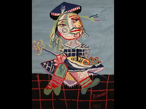 Vintage Picasso Inspired mid-century tapestry rug #73655