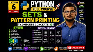 Python Programming Course Lecture-6 Sets and Pattern Printing Complete Tutorial for Beginners