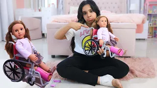 شفا اشترت عروسة مع كرسي متحرك لعبة                     دندنها