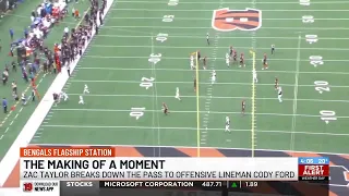 Zac Taylor breaks down playcall for offensive lineman Cody Ford