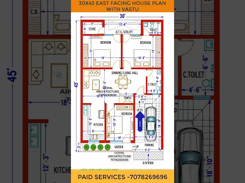 30X45 EAST FACING HOUSE PLAN WITH VASTU