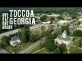 Living in Toccoa GA - aerial street views countryside with trains water tower ball field