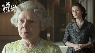 the queen speaks to her younger self the crown imelda staunton claire foy