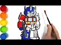 Learn Colors with Transformers Optimus Prime Drawing Coloring Pages for kids Bonbon Toy Art