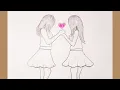 Como dibujar mejores amigas - dibujos de mejores amigas sin color lapiz