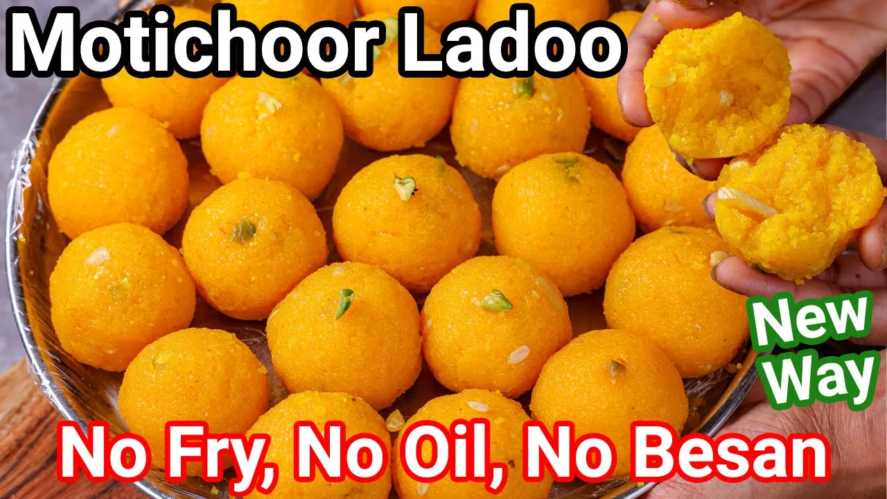 Mock Motichoor Ladoo - No Besan, No Deep Fry, No Sugar Syrup   Healthy & Low Calorie Motichoor Laddu