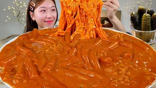 ASMR 요청폭주! 신전떡볶이 로제에 라면사리 듬뿍 넣고 통피클 리얼먹방 :) Rose Tteokbokki MUKBANG