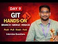 Git Hands-On for DevOps Branch Merge Rebase Stash Day 9 Interview Questions