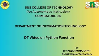 DT on Python Function Python Programming SNS Institutions