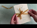 Deckled Edge Custom Wedding Invitation with Gold Satin Ribbon Featuring Delicate Monogram