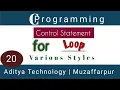 Step - 20 For loop in Different Styles Example of for loop in Various styles