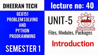 GE8151 PROBLEM SOLVING AND PYTHON PROGRAMMING PSPP Manojkumar Lectures unit 5 introduction