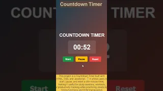 Amazing Countdown Timer with Start Pause Reset HTML CSS JavaScript Project