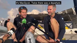 The Wounded Giant ULTIM Edward de Rothschild is #3rd accross the line in the Transat Jacques Vabre.