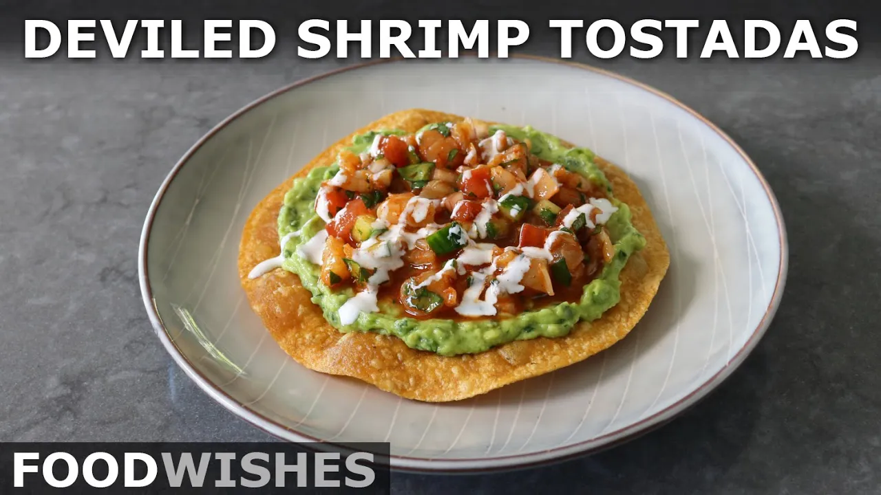 Deviled Shrimp Tostadas - Flat Crispy Spicy Shrimp Tacos - Food Wishes