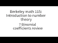 Introduction to number theory lecture 7 Binomial coefficients