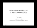 PROGRAMMING IN C - 14 Constants and Literals