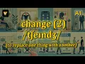 v Change meaning to replace one thing with another with 5 examples