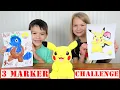 POKEMON 3 Marker Challenge with POKEMON in Real Life