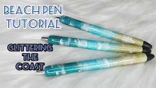 Glittered Beach Pen Tutorial using KCC Glitter and KS Resin Epoxy Beach waves on a pen