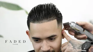 LOW FADE SLICK BACK HAIRCUT TUTORIAL BARBER TUTORIAL