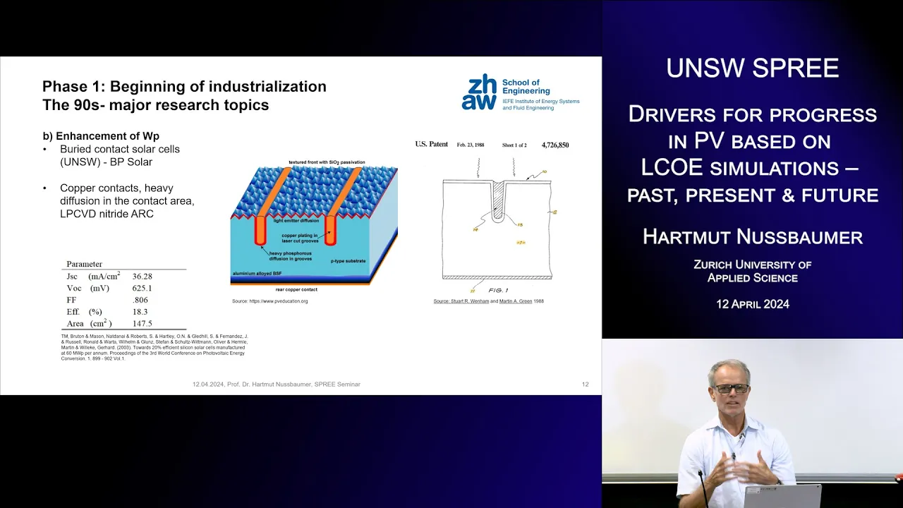 UNSW SPREE 202404-12 Hartmut Nussbaumer - Drivers for progress in PV based on LCOE simulations
