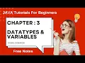Chapter 3 DataTypes and Variables in JAVA