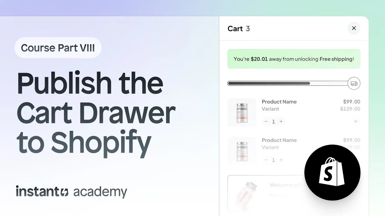 How to publish your cart drawer to Shopify (Part 8) - YouTube thumbnail