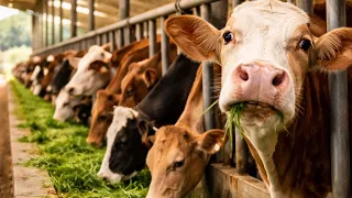 aktivitas puluhan sapi di kandang pertenakan bunyi suara sapi lembu moo