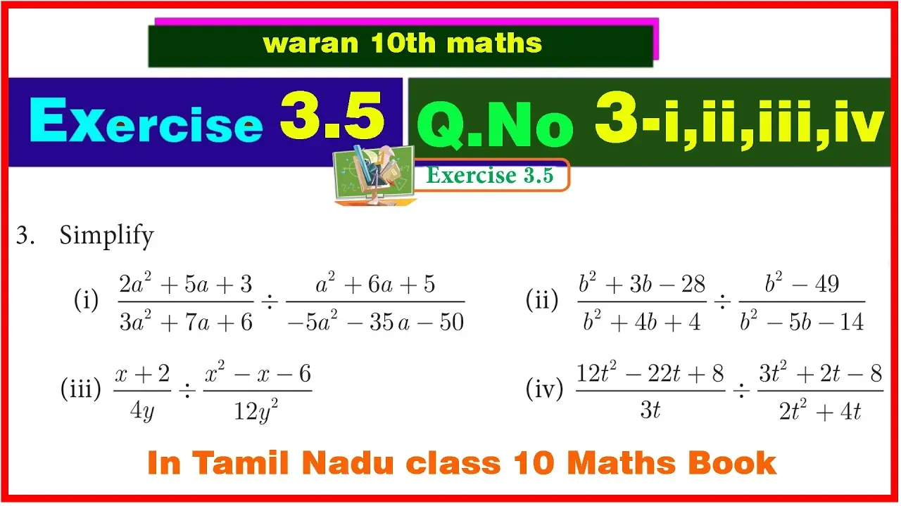 TN 10th std  Maths Exercise 3.5 Q.No 3 - i, ii, iii, iv in Chapter 3. Algebra -year 2019-20