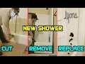 How to remove 1 piece shower stall install new Lyons Bathtub Shower Kit from Menards