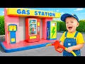 Adam and Mom Pretend Play Gas Station