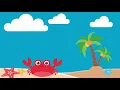 Cute Beach Scene Crab Palm Tree Blue Sky Kids Cartoon Background
